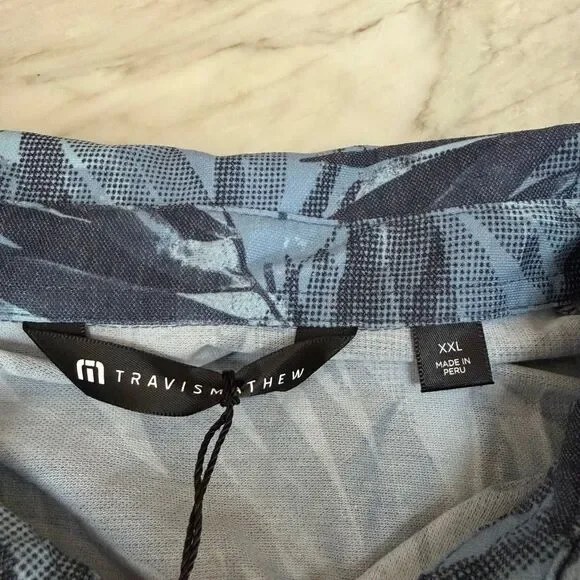 Travis Mathew Mens Forest Reserve Polo in a blue leaf print pattern sz 2XL NWT - Picture 4 of 9